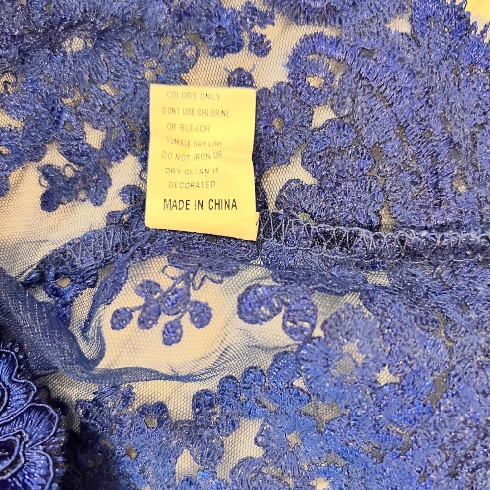 #A030   FT INC Royal Blue Lace Embroidered Sequin Sheer Top – Size XL – New - Picture 9 of 12